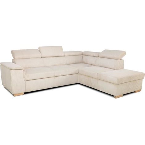 Canapé d'angle convertible réversible 5 places DAYTONA - Velours côtelé beige - Coffre de rangement - L 260 x H 94 x P 216 c