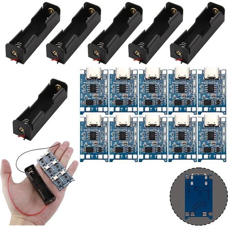 6 Pièces 3.7V 18650 Support de Batterie Boîtier en Plastique Boîte de Rangement avec Wire Leads + 10 Modules Chargeurs USB Type-C 5V 1A, Boîtiers en Plastique et Protection Intégrée