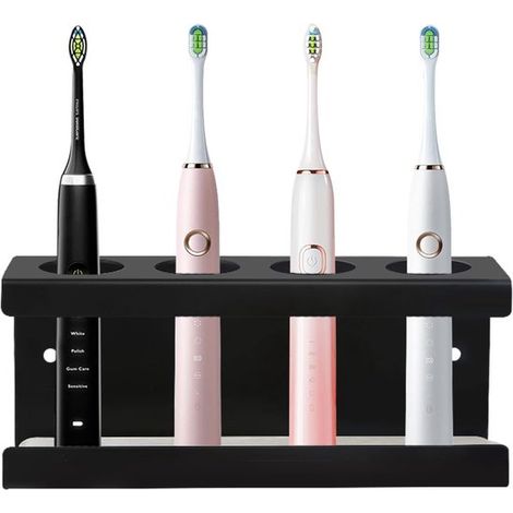 Soporte para cepillo de dientes eléctrico - montaje en pared - no requiere taladrar - con 4 orificios de Ø 35 mm - negro (1/5)