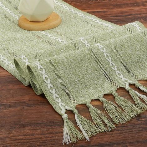 Mantel con borla，decoración de mesa de comedor de primavera，mantel rústico de granja para fiestas y uso diario (verde) (1/5)