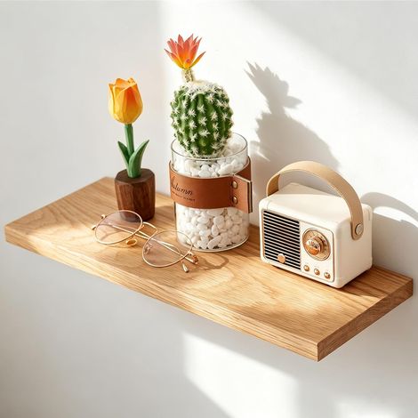 Étagères Murale Bois Chêne, Étagères Flottantes Etagere Murales Massif Solide pour Maison, Salon, Chambre d'enfant, Chambre, Salle de Bain, Bureau, Cuisine (30 cm) (1/5)