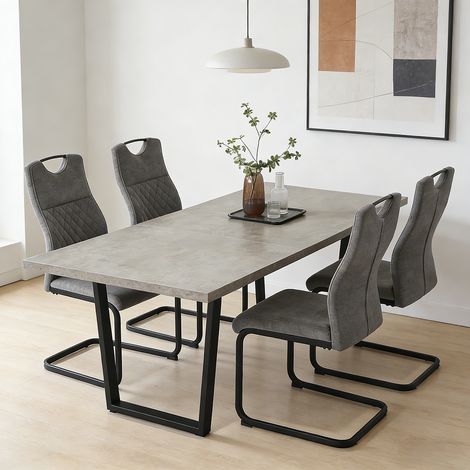 Ensemble de table à rallonges et chaises, table rectangulaire en MDF de 130 à 170 cm(4 chaises, tissu, gris)