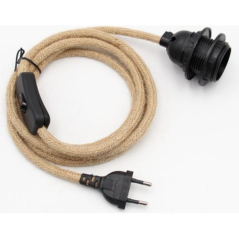 Câble textile avec douille E27, design vintage, 4,5 m, naturel, suspension de lampe à fabriquer soi-même (1/2)
