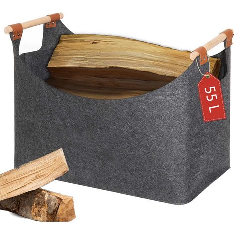 Sac de Rangement Idéal pour Jouets 55 Litres - Corbeille à Bois 45x32x40 cm - Organisation Maison, Journaux - Pliable avec Anses (1/5)