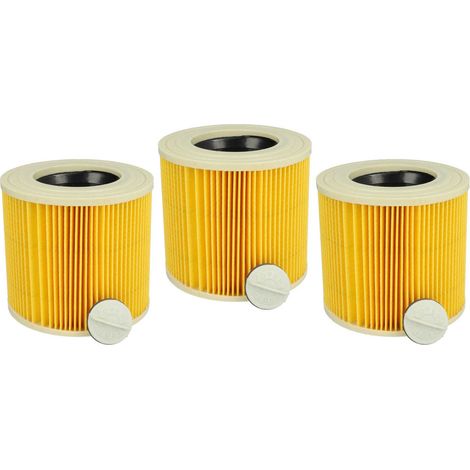 vhbw Filterset 3x Faltenfilter kompatibel mit Kärcher 4000 Plus, 4000 TE, A1000 Nass- & Trockensauger - Filter, Patronenfilter, Gelb