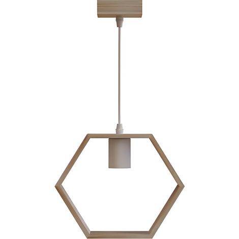 Suspension hexagonale en bois clair, culot E27, style nordique (ampoule non incluse) (1/3)