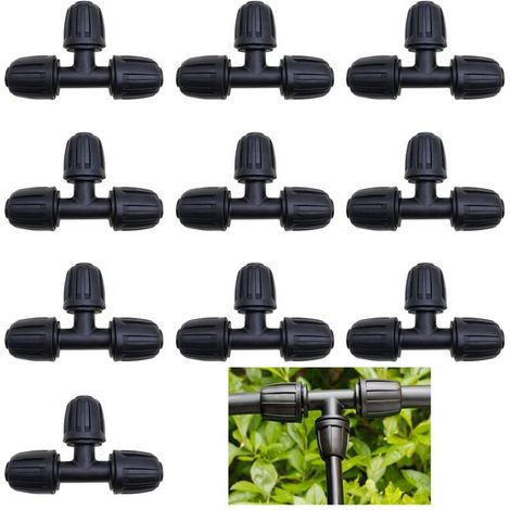 Tuyau goutte-à-goutte 16 mm – 10 raccords en T 1/2 pouce – Accessoires d’irrigation pour pelouse jardin terrasse et parterres (1/5)