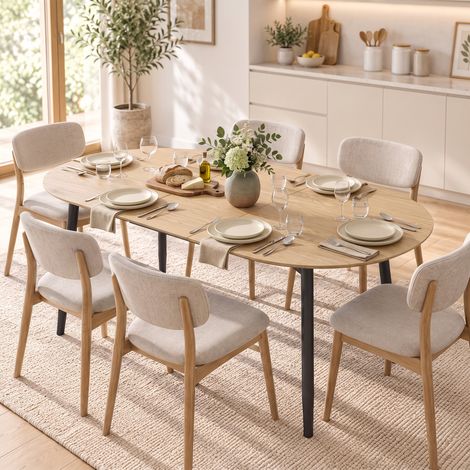Table de salle à manger extensible 120-160 x 80 cm, pour 4 à 6 personnes, style champêtre, en chêne, idéale pour la cuisine et la salle à manger. (1/5)