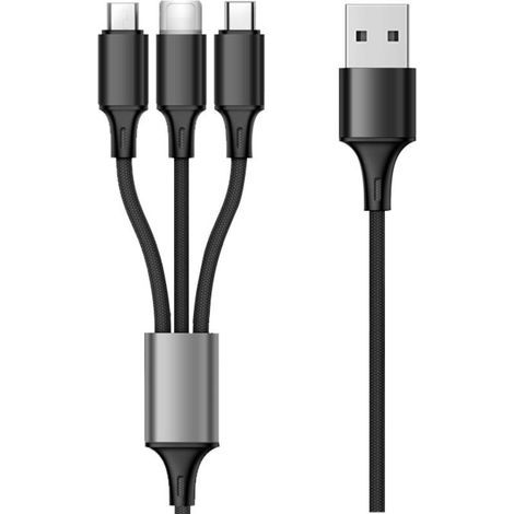 Câble téléreport Câble Multi USB, 3 en 1 Multi Chargeur USB Câble en Nylon Tressé Charge Rapide - 1.2M, noir (1/5)