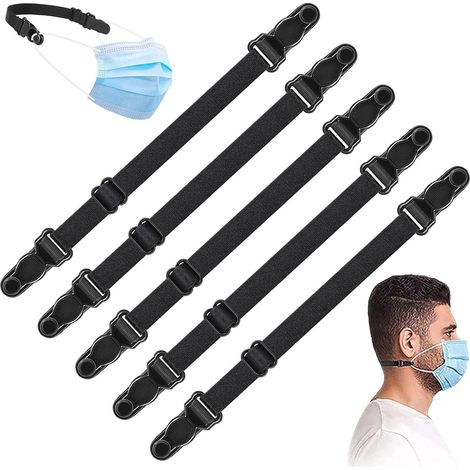 Lot de 5 Attache Masque, Extension de Masque, Crochets Masques Accroche Masque Derriere Tete Régable, Extenseur Réglable pour Protéger Oreilles (Noir) (1/4)
