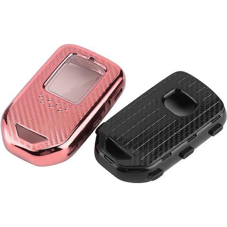 Étui de protection pour clé de voiture en TPU style fibre de carbone, compatible avec Honda Accord Civic CR V (rose) (1/4)