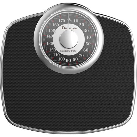 A25 Pèse-Personne Analogique - Jusqu'à 180 kg - Cadran 5 Pouces Plateforme Adaptée aux Grands Pieds, Surface Antidérapante en Caoutchouc Strié, sans Piles, Cadran Contrasté - Argent (1/5)