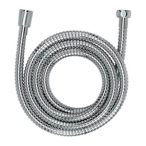 Wenko Tubo doccia accaio - Tubo flessibile per doccetta con protezione antitorsione ed omologazione per acqua potabile, Acciaio inossidabile, 150 cm, Argento (1/4)