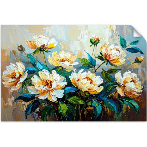Selbstklebendes Poster – Wandsticker Blumenstrauß grün Imitation Malerei 45x30 cm