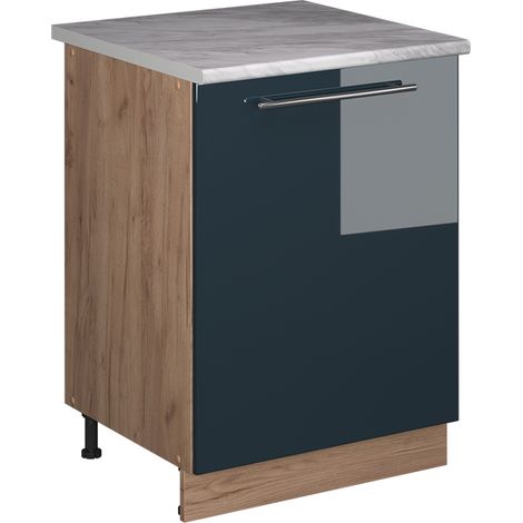 Mobiletto base cucina Fame-Line, Blu scuro lucido/Rovere dorato, 60 cm 1 anta con piano di lavoro, Vicco (1/5)