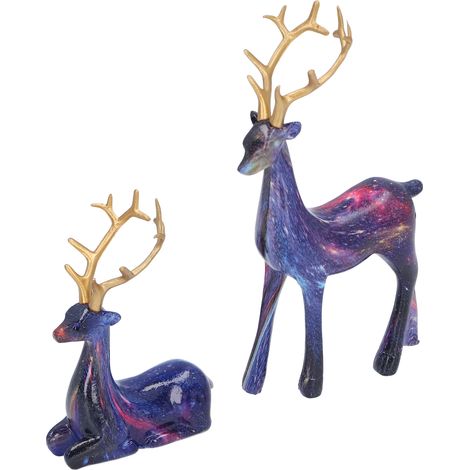 Lot de 2 figurines de cerfs réalistes en résine, décoration pour salon et bureau BS8091 (1/5)