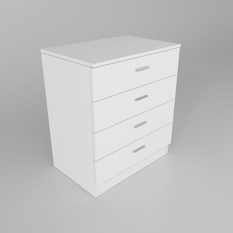 ELEGANT White Bedside Cabinet High Gloss Chest of 4 Drawers Night Stand Storage with Metal Handles for Bedroom