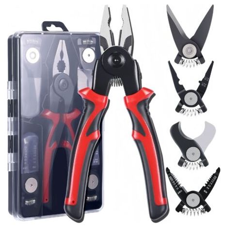 5 in 1 All Purpose Versatile Heavy Duty Tool Kit,Upgraded Multifunctional Pliers Set,Interchangeable Head Tool Set,Dual-Color PVC Handle Pliers,Household Hand Toolbox General Repair Screwdriver Pliers (1/4)