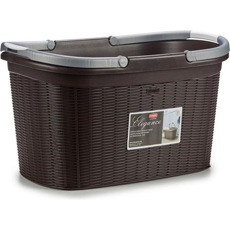 Stefanplast – Panier à linge élégant moka 35x58 cm – Polypropylène – Poignées soft touch – Empilable – Décor en rotin (1/5)