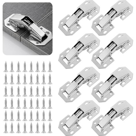 Pack of 8 cabinet hinges, kitchen cabinet hinges, bedroom cabinet door hinges for bathroom, bedroom, dining room, complete overlay, silent