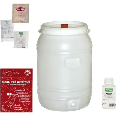 Wein selber machen, Wein starterset, Weinbrauset, Weinherstellung starterset - mit Fass Kunststoff 60L, klein