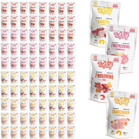 Alimento húmedo para perros TufTuf, mezcla de sabores, sobres de 80x100g, sabor a carne. (1/5)