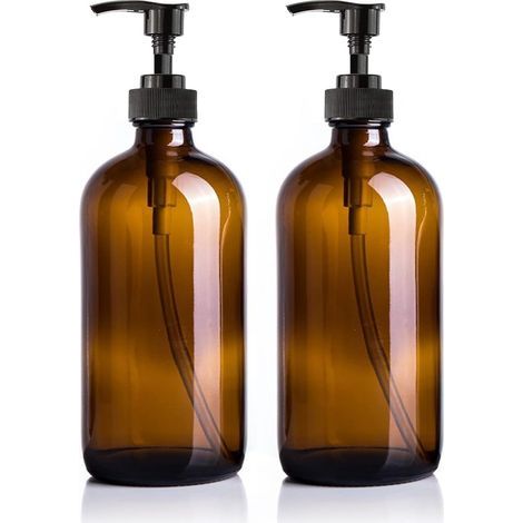 2er-Packung 500-ml-Braunglasflaschen mit Pumpe, Seifenspender, Handseifenspender, großer Spülmittelspender, wiederverwendbare Glasflaschen mit Pumpe (1/3)
