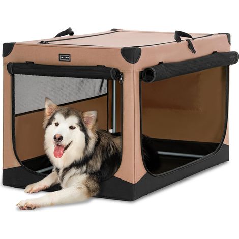 Cage pour Chien, Pliable Cage Transport Chien en Tissu avec Cadre en Aluminium Intégré, Caisse Transport Chien en Tissu réglable par Tuyau en Spirale,Kaki,XL (1/5)