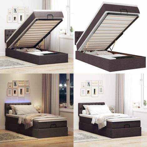 vidaXL Ottomane Bett mit Matratze & LEDs Dunkelbraun 90x200 cm Stoff (1/5)
