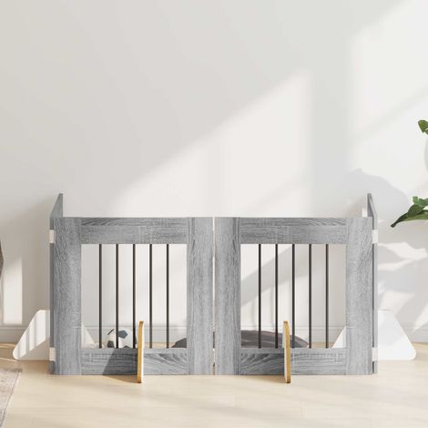 Puerta de perro con soportes 4 pcs Gris 60 x 60 cm
