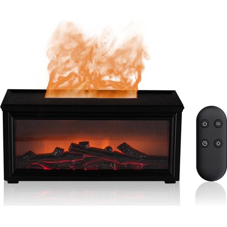 Diffuseur d'Arômes avec Cheminée LED, Diffuseur d'Arômes Flamme, 7 Couleurs de Lumière avec Télécommande et Minuterie, Idéal pour Salon, Chambre et Bureau (Noir) (1/5)