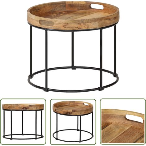 The Living Store Table basse Bois de manguier massif et acier 50x40 cm - Table Basse Industrielle - Table Basse Design - Table Basse Vintage - Table Basse Bois Massif - Table Basse Manguier (1/5)