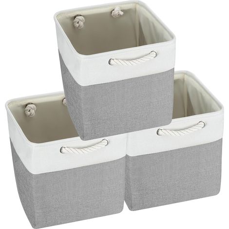 Trintion Foldable Storage Box Shelf Baskets with Handles Fabric Storage Baskets for Shelves Wardrobes and Closets Durable and Lightweight Home Organizer Grey 30x30x30cm, 3 (1/5)