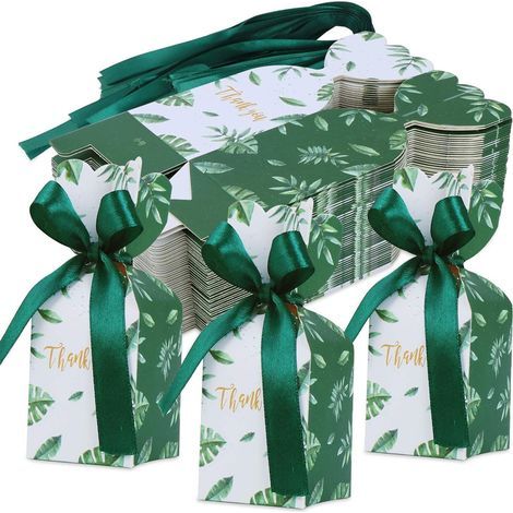 Lot de 50 boîtes à bonbons pour mariage, boîtes cadeaux en papier style européen, vert feuille (1/5)
