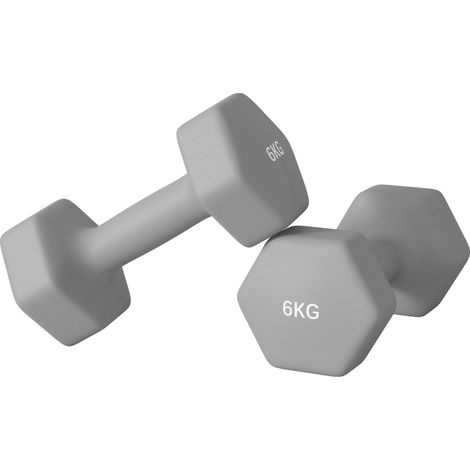 Set di 2 manubri esagonali da 6 kg antiscivolo con rivestimento in plastica grigio OKWISH (1/5)