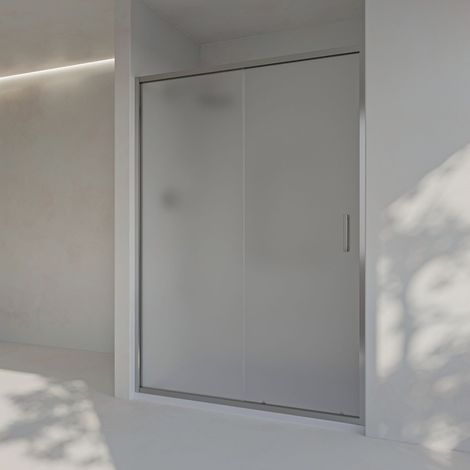 Paroi de douche coulissante + fixe, avec profilé inférieur, verre MAT sablé- sécurité 6 mm anticalcaire, 98,5 à 103 cm x 195cm H, ARGENTÉ (1/5)
