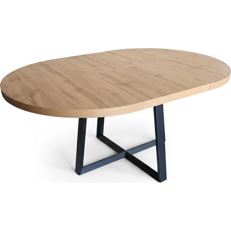 Mesa de Comedor Redonda Extensible, 160cm, Roble y Negro (1/5)