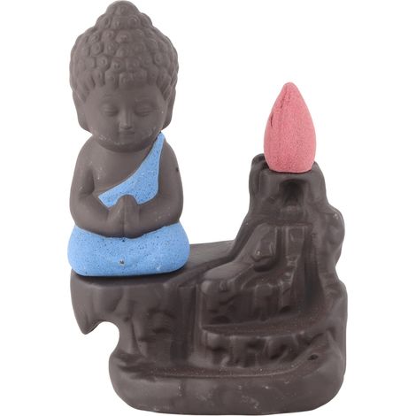 Brûleur d'encens à reflux Monk, porte-encens cascade de sable violet relaxant et confortable avec 30 bâtonnets d'encens pour le yoga et le bureau, bleu ciel