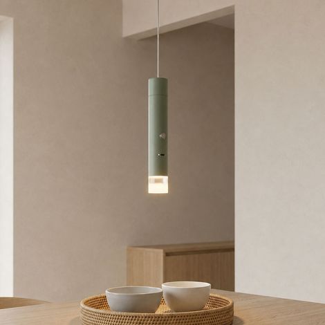Hängeleuchte Pendelleuchte Touchdimmer blassgrün Akku LED Taschenlampe H 120 cm (1/5)
