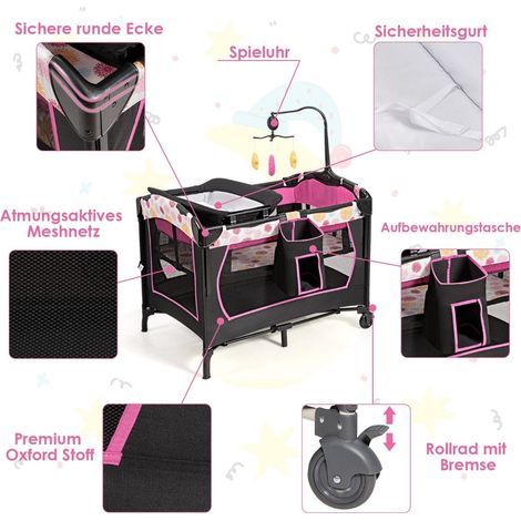 Cuna de bebe 4 en 1 cama de viaje plegable cama lateral cambiador y parque negro rosa