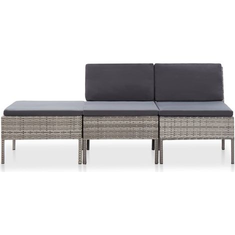 Salon de jardin 3 pcs Contemporain, Ensemble repas de jardin, avec coussins Résine tressée Gris OIB9766E (1/4)