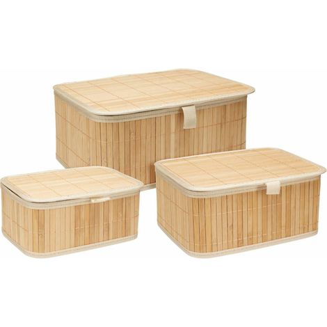 Bambus-Aufbewahrungskorb-Set mit Leinenfutter (1/3)