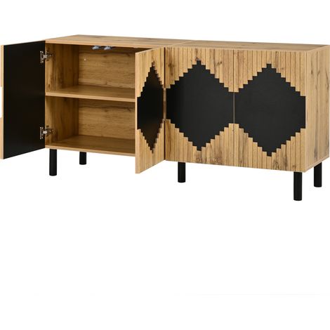 Credenza moderna 140 x 40 x 70 cm con 2 ante in MDF e truciolare naturale nero (1/5)