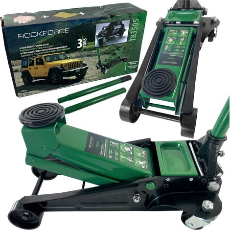 Martinetto idraulico Rockforce 3T 2 pistoni, portata 135-465 mm, capacità di carico de 3 tonnellate, ideale per il sollevamento di veicoli pesanti de.