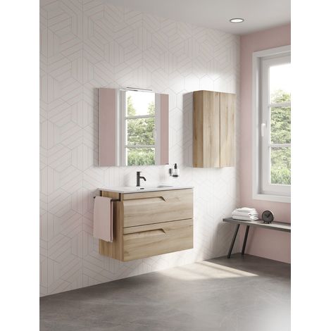 Ensemble de meubles de salle de bains avec 2 tiroirs compacts VITALE - ROYO Couleur : Beige Nature - Options : Ensemble complet - Dimensions : 60 cm - Profondeur : 39 cm (1/2)