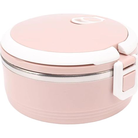 Boîte à lunch isotherme pour adulte, en acier inoxydable, à une seule couche, portable, avec fermeture de sécurité (rose)