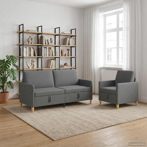 vidaXL Canapé avec rangement 2 pcs Gris foncé Polyester (1/5)