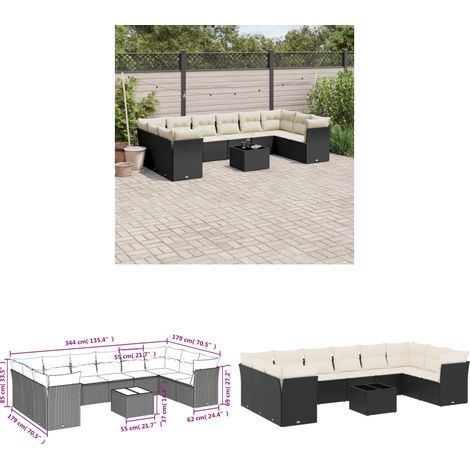 11-tlg. Garten-Sofagarnitur mit Kissen Schwarz Poly Rattan - Gartenmöbel Set - PE-Rattan Möbel - Outdoor Sofa - Esstisch - Lounge Set - Home & Living (1/3)