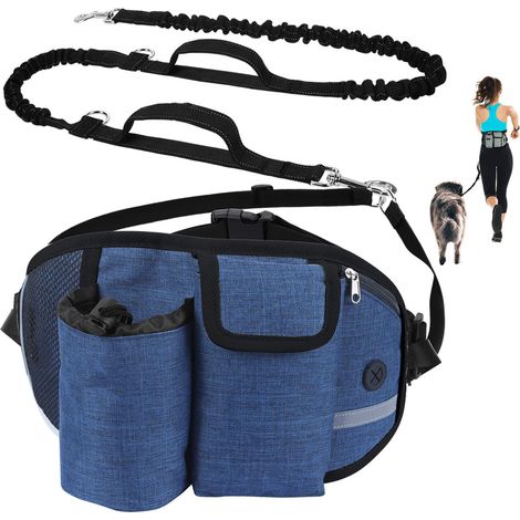 NineClouds Laisse Mains Libres Chien Jusqu'à 110kg Absorption de Choc, Confortable, Couture Réfléchissante, Idéal pour Course à Pied, Jogging et Marche (Bleu) (1/5)