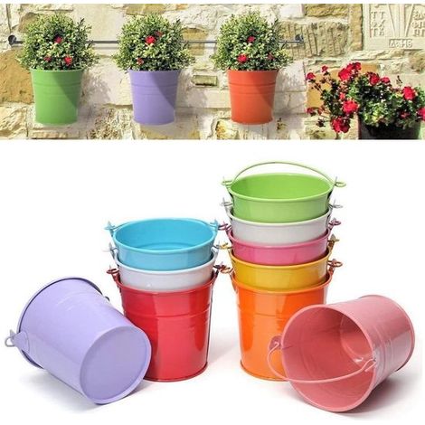 10 Stück hängende Metallblumentöpfe, 6 cm, Blumentöpfe, hängende Blumenkübel mit abnehmbarem Griff, für Balkon, Garten, Heimdekoration (10 Farben) (1/5)